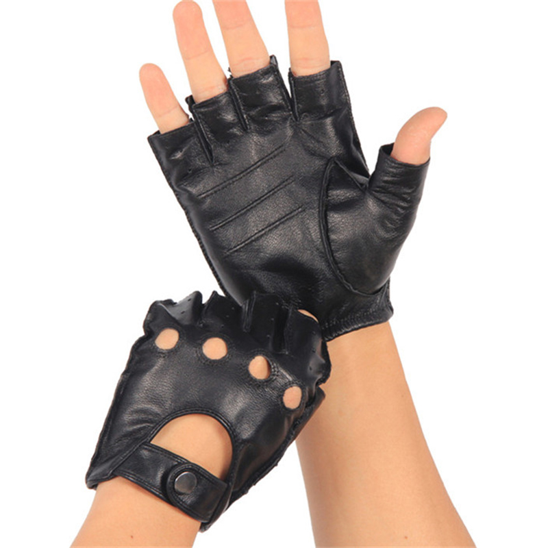 Leather Driving Glove - Sarung tangan kulit asli semi-jari pria,