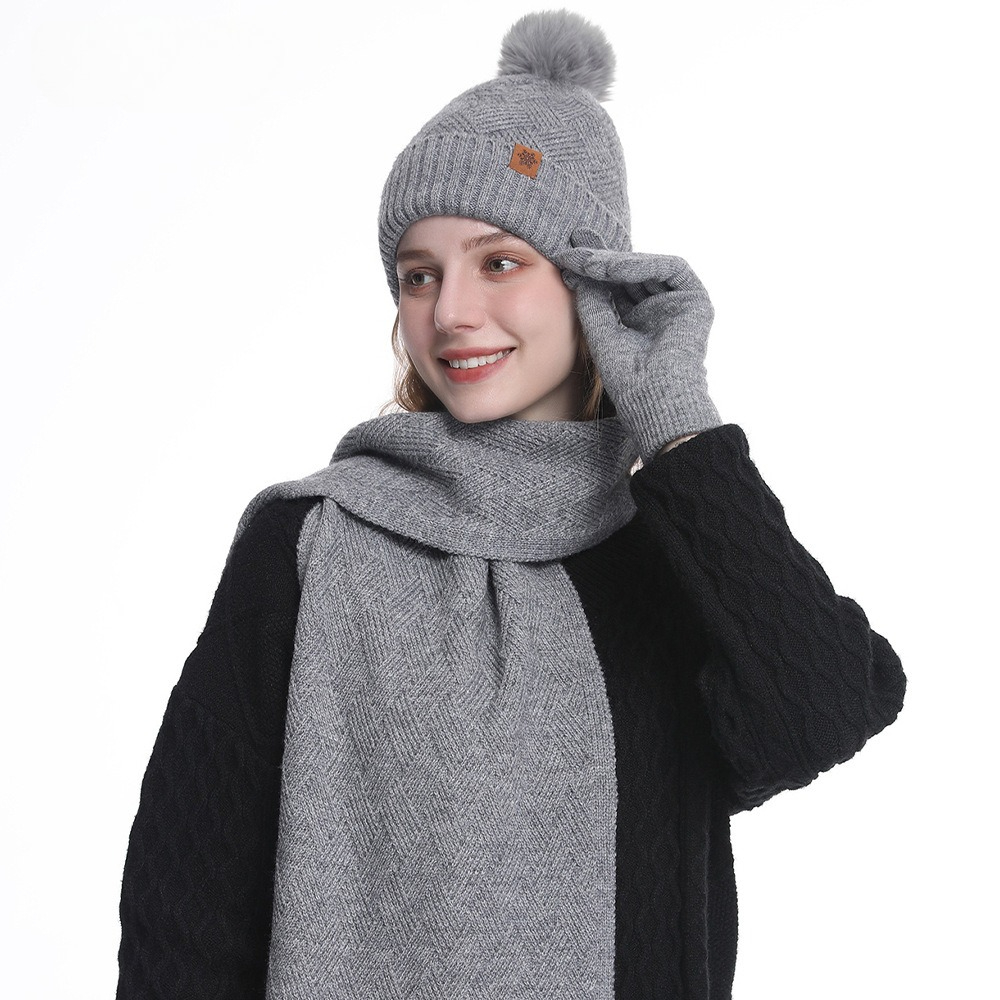 Set Tiga-in-Satu Topi Rajut Be - Wool Glove Lined ulasan dan harga